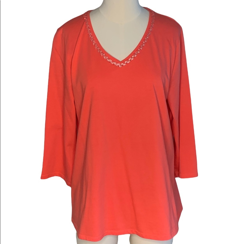 Coldwater Creek Womens V-Neck Orange 3/4 Sleeve TShirt size L (14)